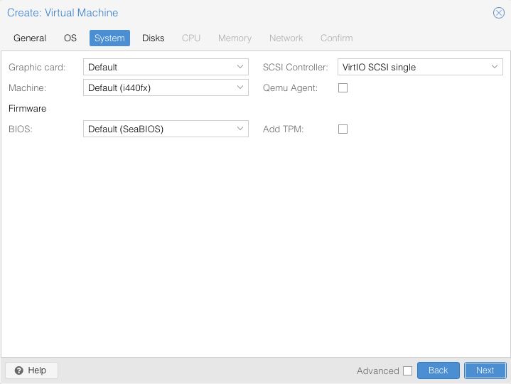 Create Virtual Machine - System