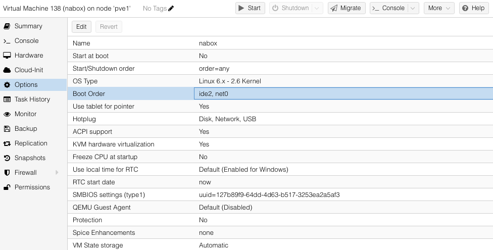 Options - Boot Order