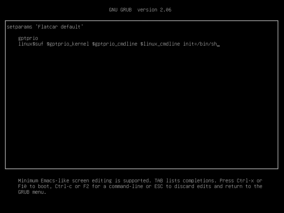 Bootloader parameter screenshot